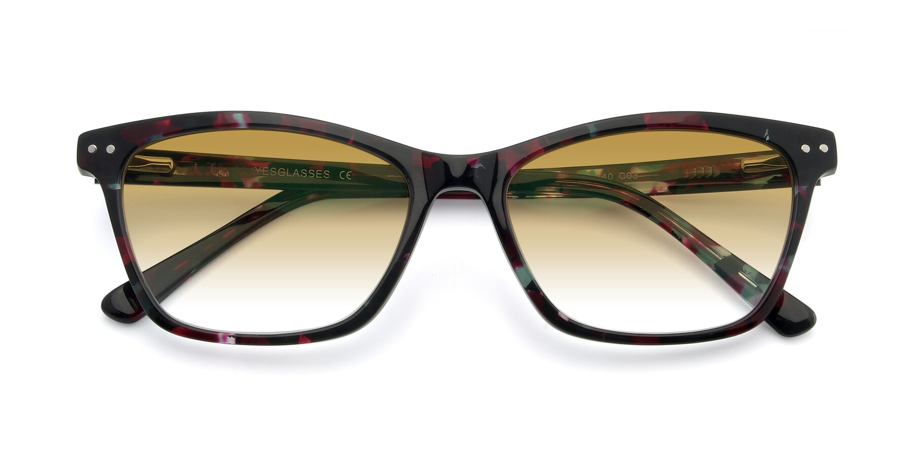 Folded Front of 17350 in Floral Tortoise with Champagne Gradient Lenses