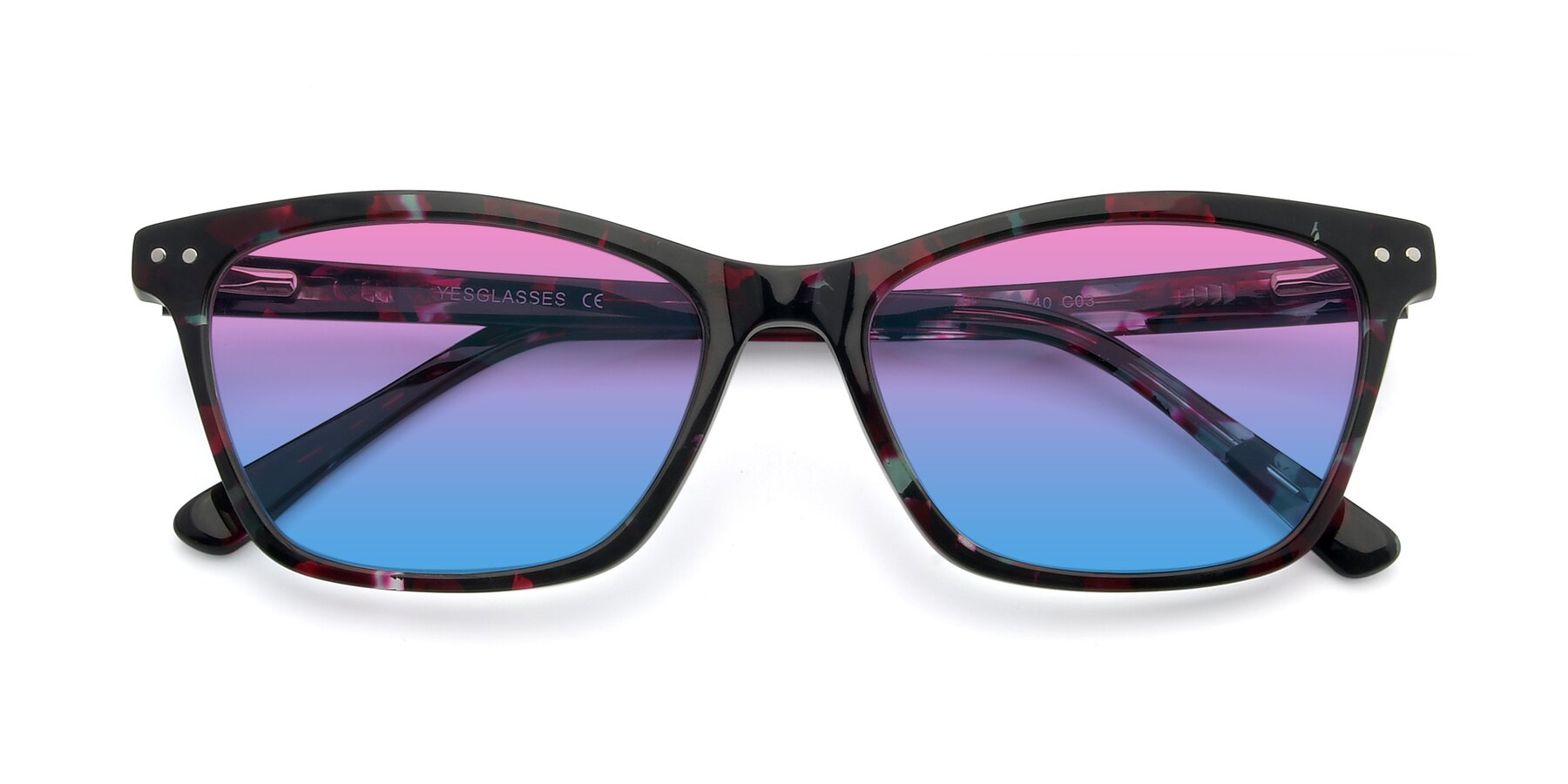 Folded Front of 17350 in Floral Tortoise with Pink / Blue Gradient Lenses