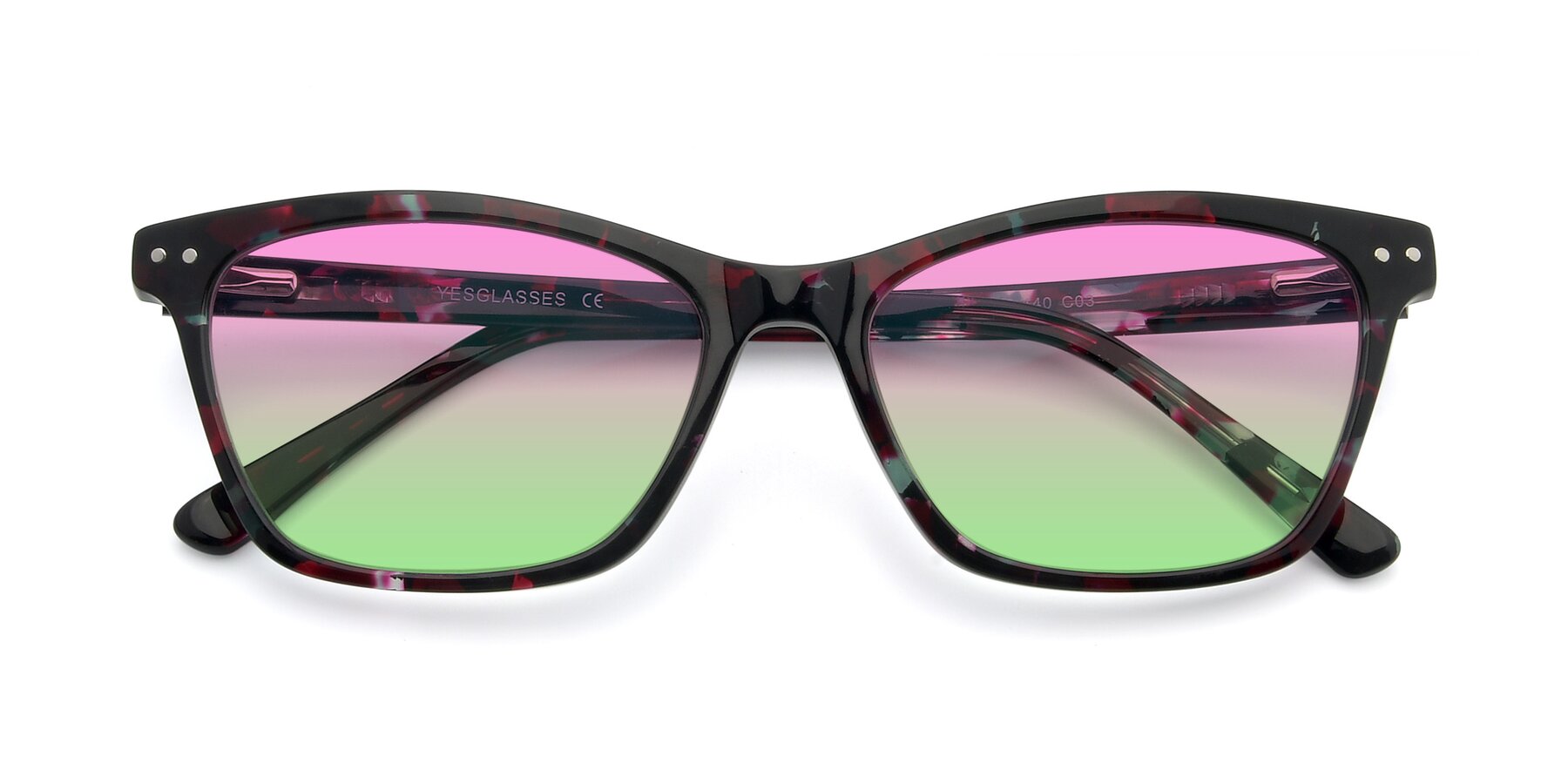 Folded Front of 17350 in Floral Tortoise with Pink / Green Gradient Lenses