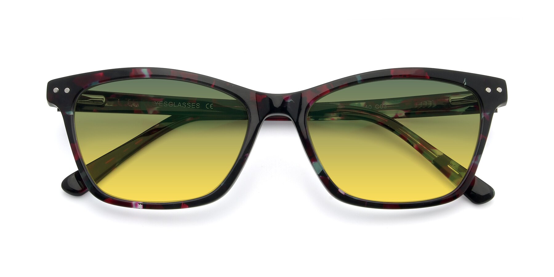 Folded Front of 17350 in Floral Tortoise with Green / Yellow Gradient Lenses