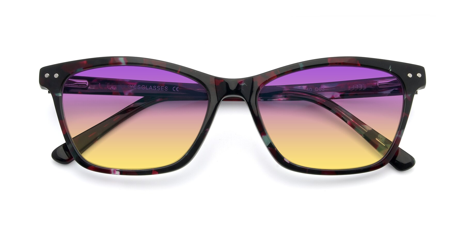 Folded Front of 17350 in Floral Tortoise with Purple / Yellow Gradient Lenses