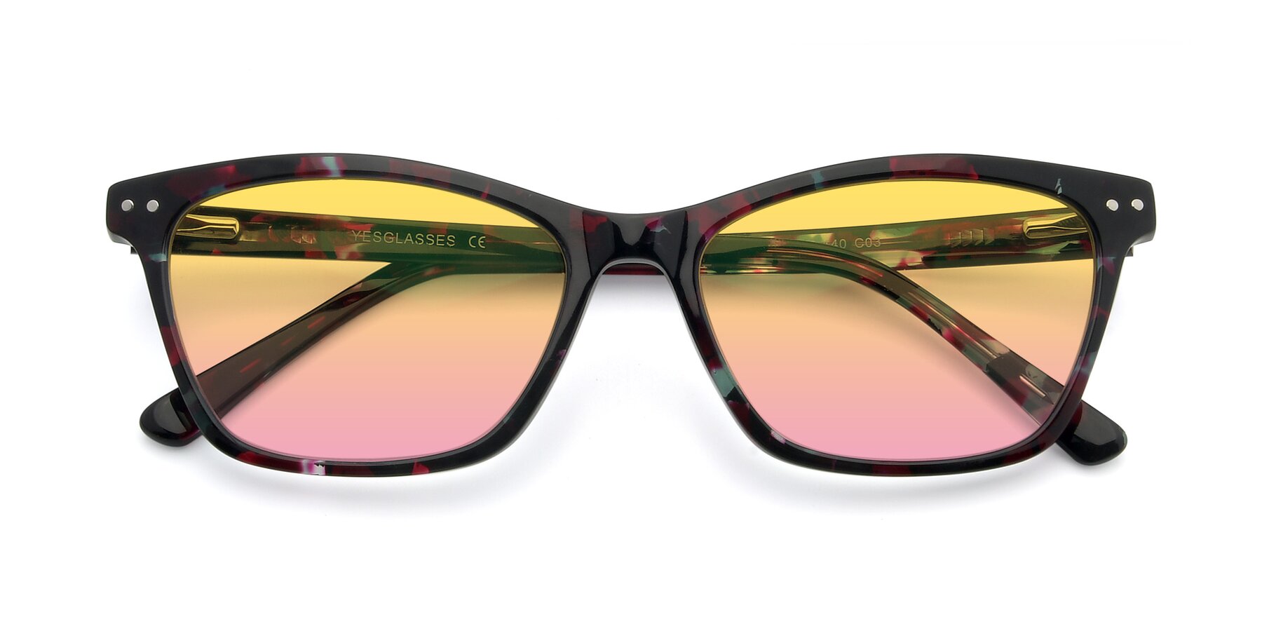 Folded Front of 17350 in Floral Tortoise with Yellow / Pink Gradient Lenses