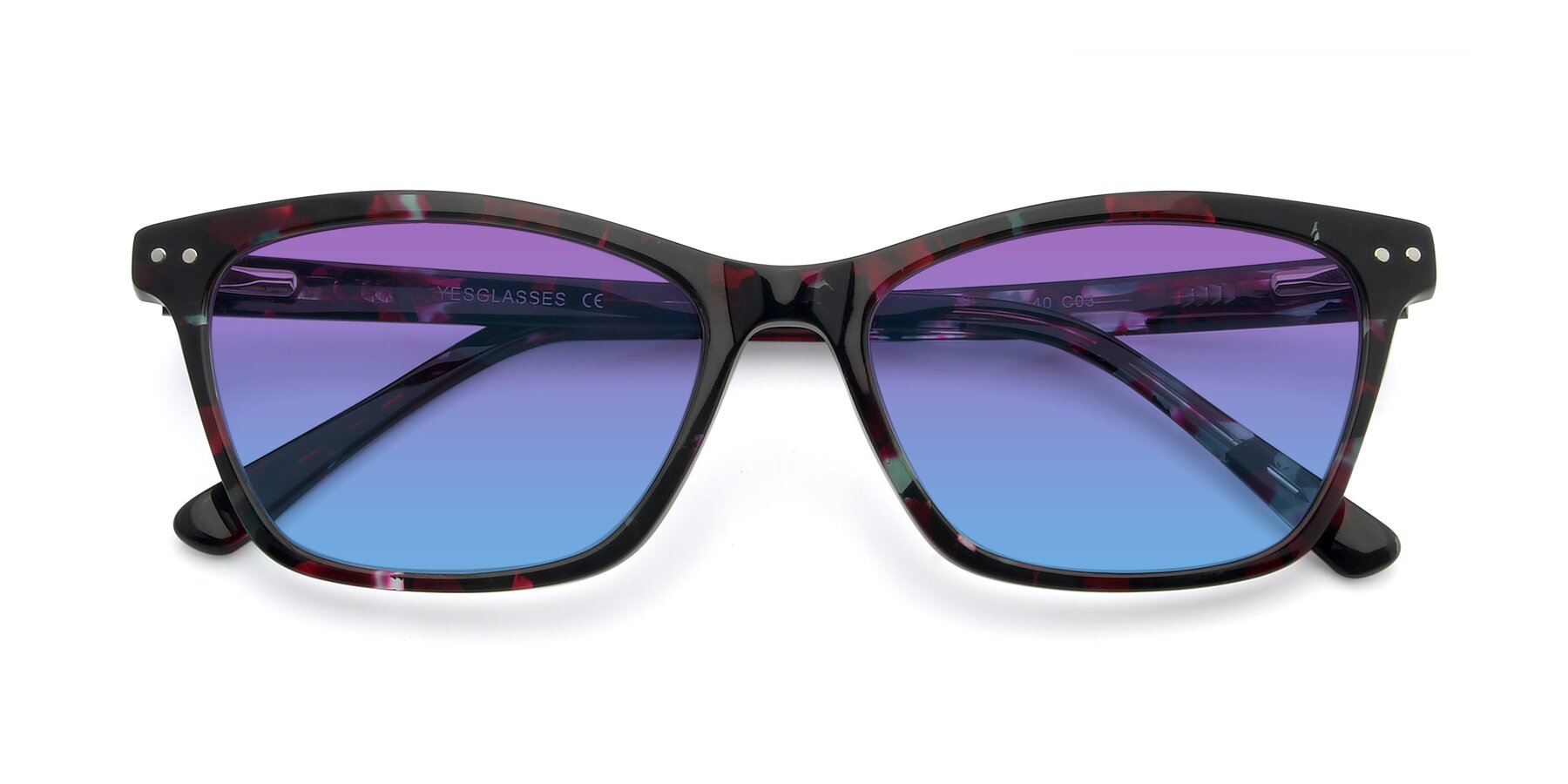 Folded Front of 17350 in Floral Tortoise with Purple / Blue Gradient Lenses