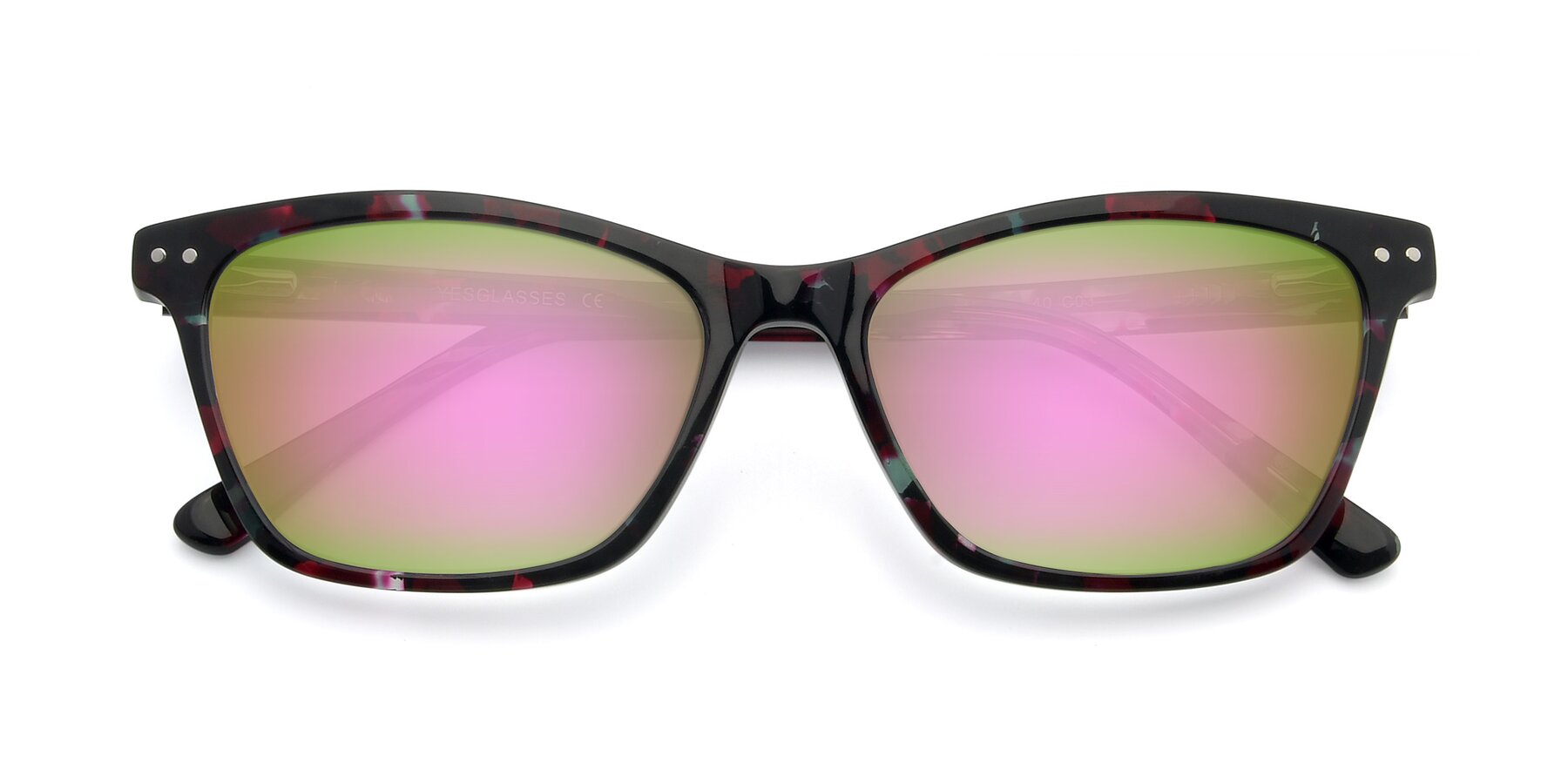 Folded Front of 17350 in Floral Tortoise with Pink Mirrored Lenses