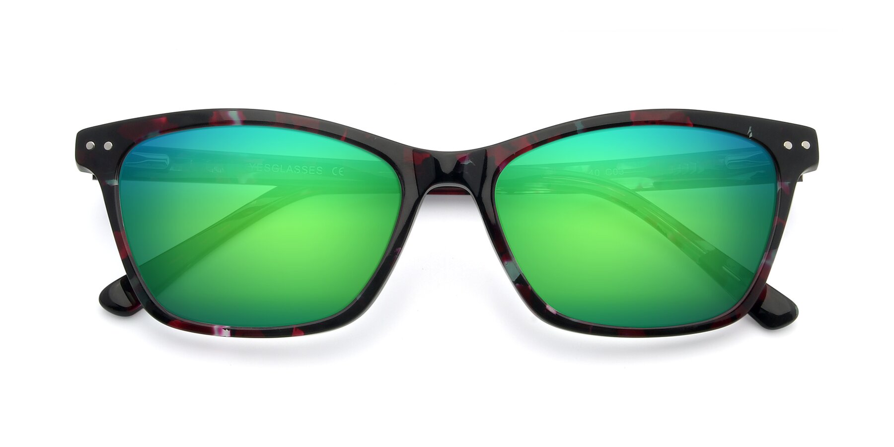 Folded Front of 17350 in Floral Tortoise with Green Mirrored Lenses