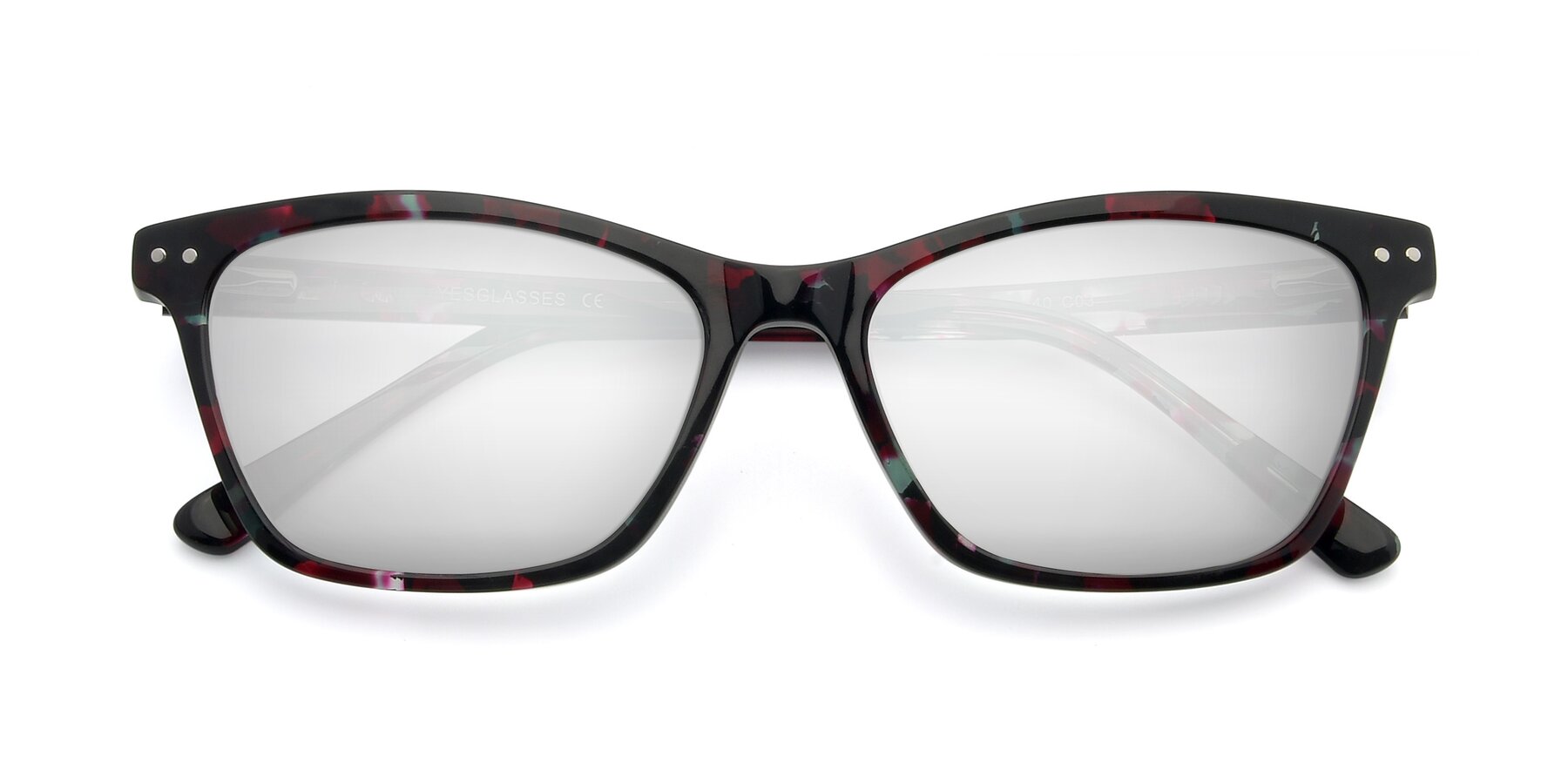 Folded Front of 17350 in Floral Tortoise with Silver Mirrored Lenses