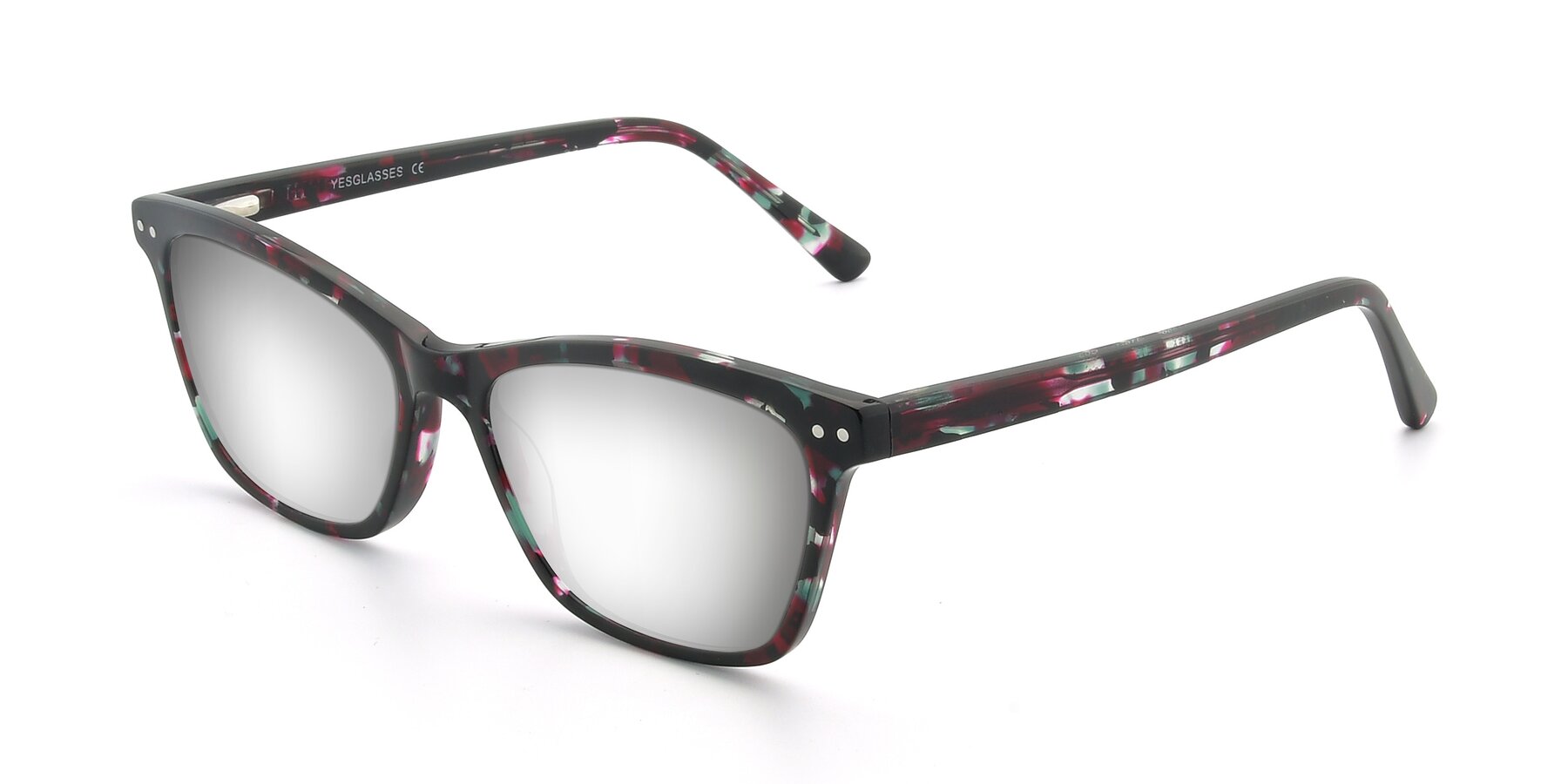 Angle of 17350 in Floral Tortoise with Silver Mirrored Lenses