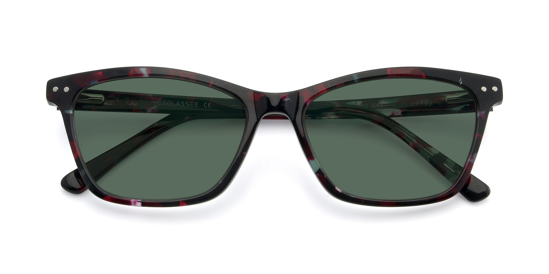 Folded Front of 17350 in Floral Tortoise with Green Polarized Lenses