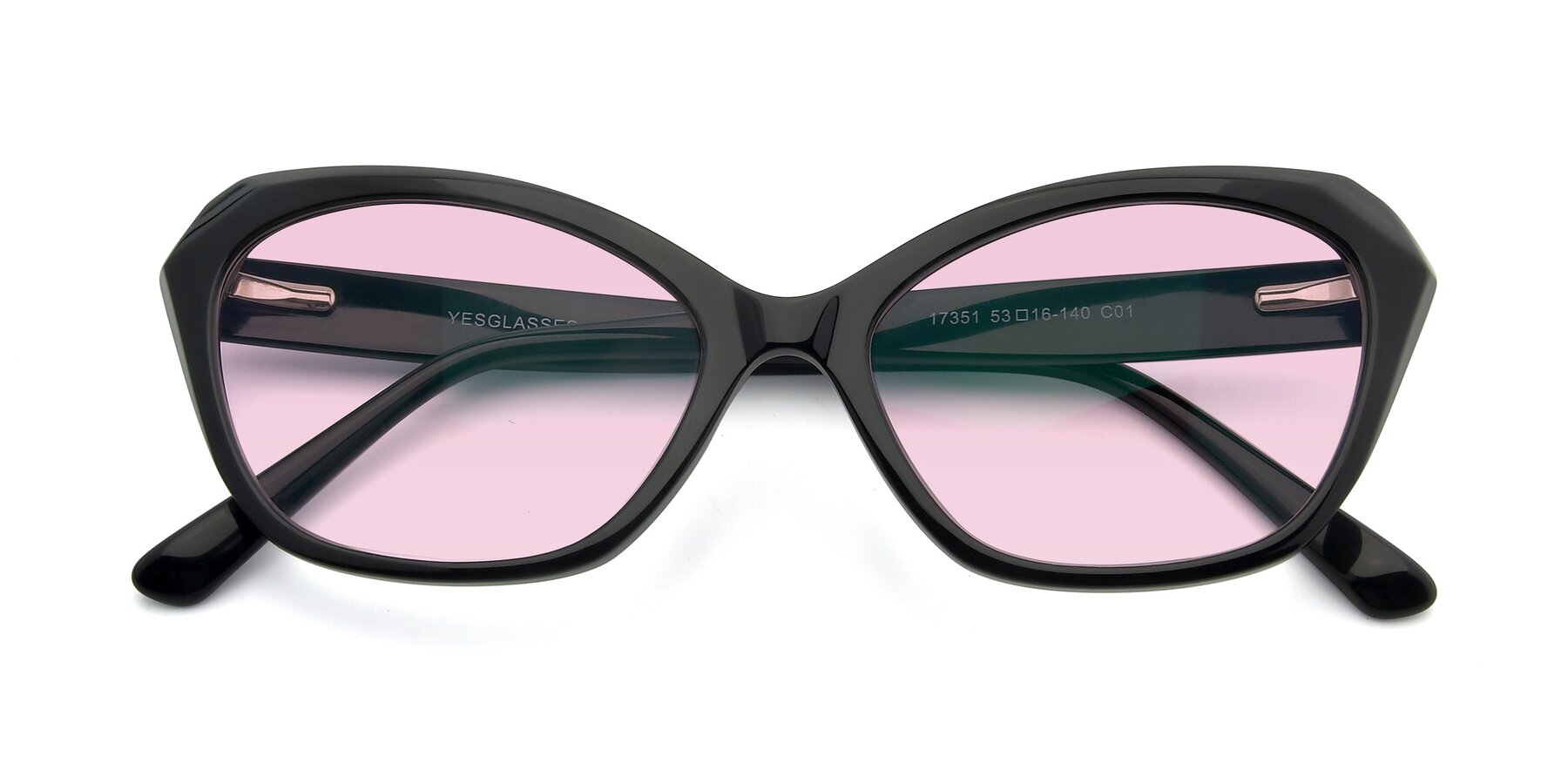 Folded Front of 17351 in Black with Light Pink Tinted Lenses