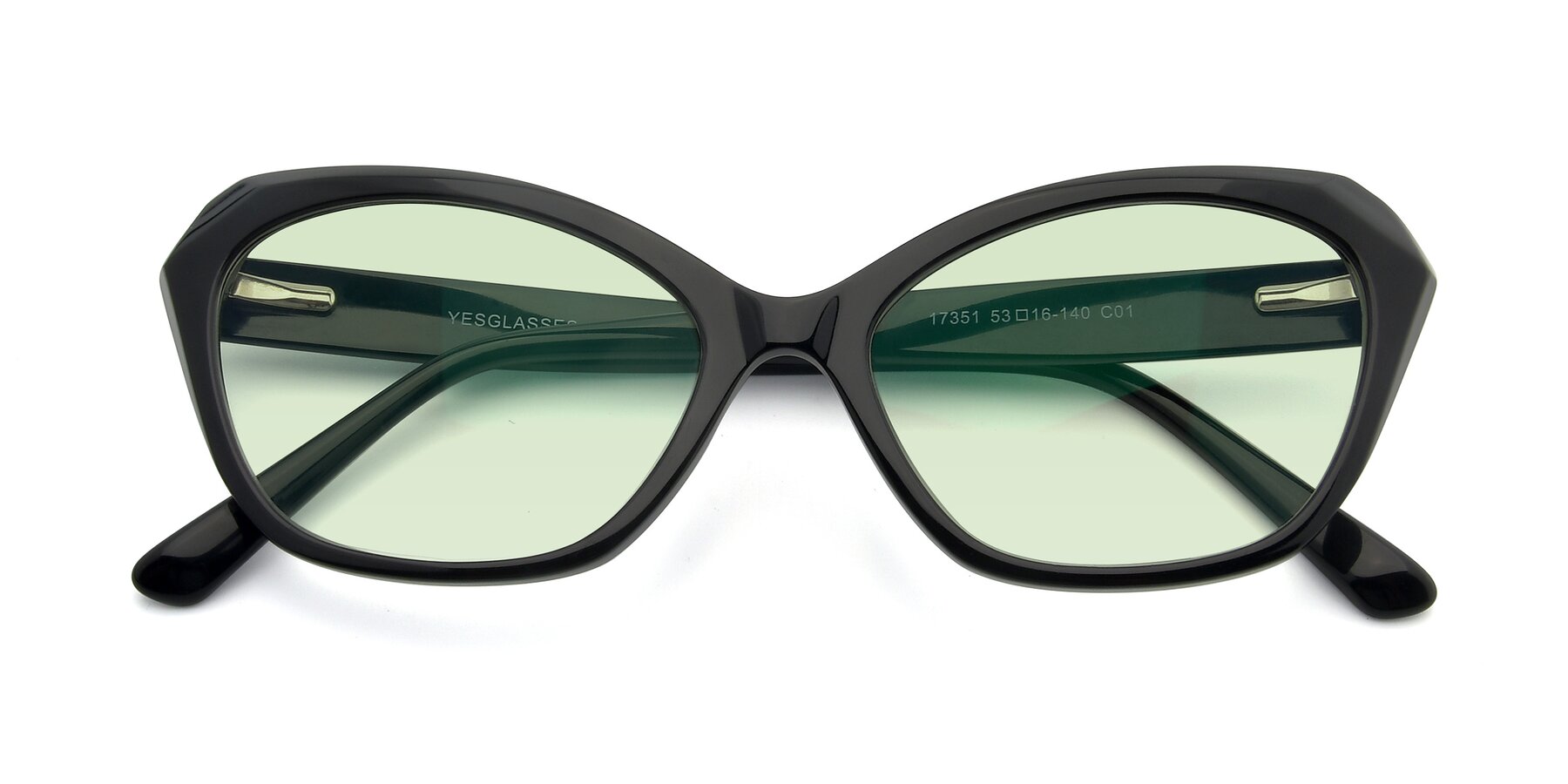 Folded Front of 17351 in Black with Light Green Tinted Lenses