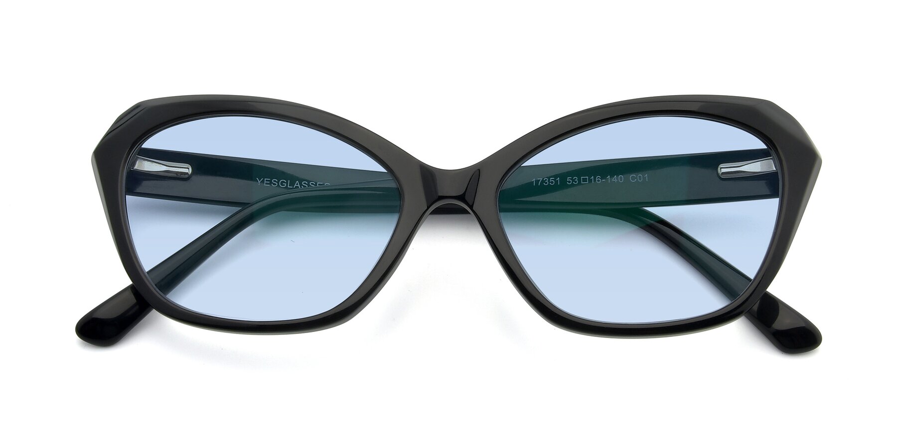 Folded Front of 17351 in Black with Light Blue Tinted Lenses