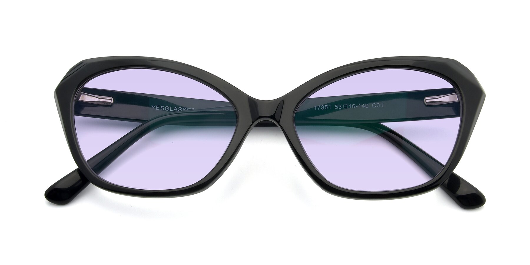 Folded Front of 17351 in Black with Light Purple Tinted Lenses