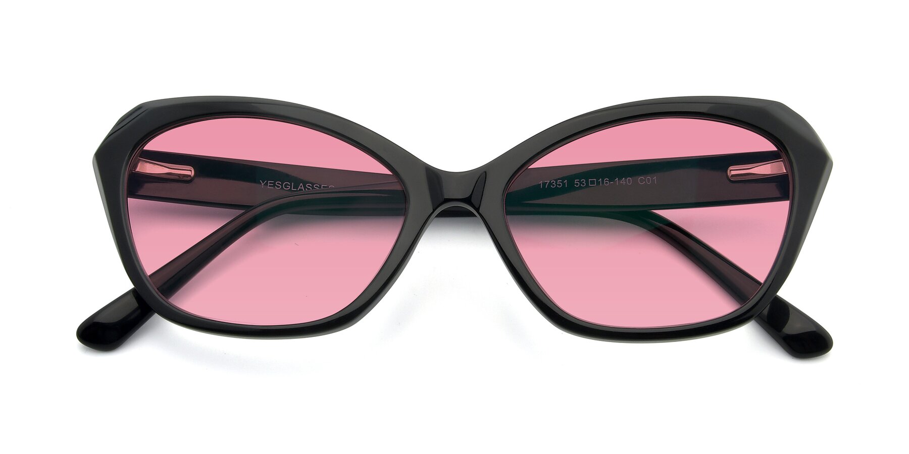 Folded Front of 17351 in Black with Pink Tinted Lenses