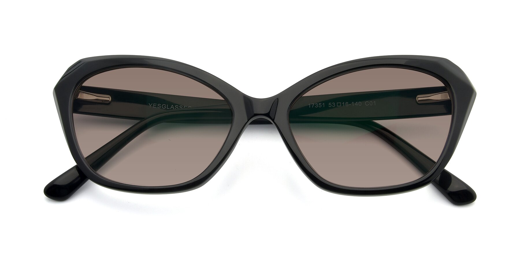 Folded Front of 17351 in Black with Medium Brown Tinted Lenses