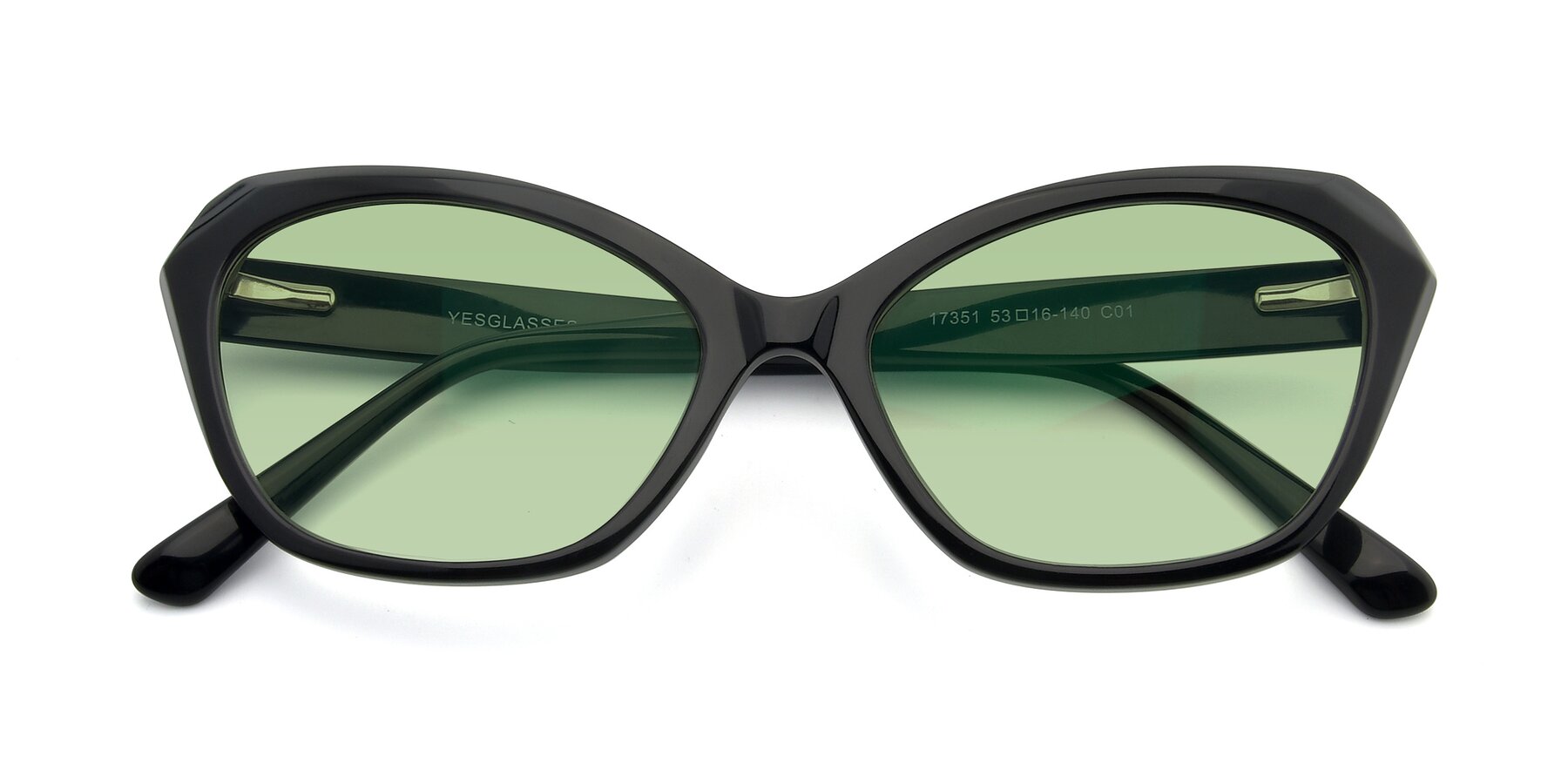 Folded Front of 17351 in Black with Medium Green Tinted Lenses