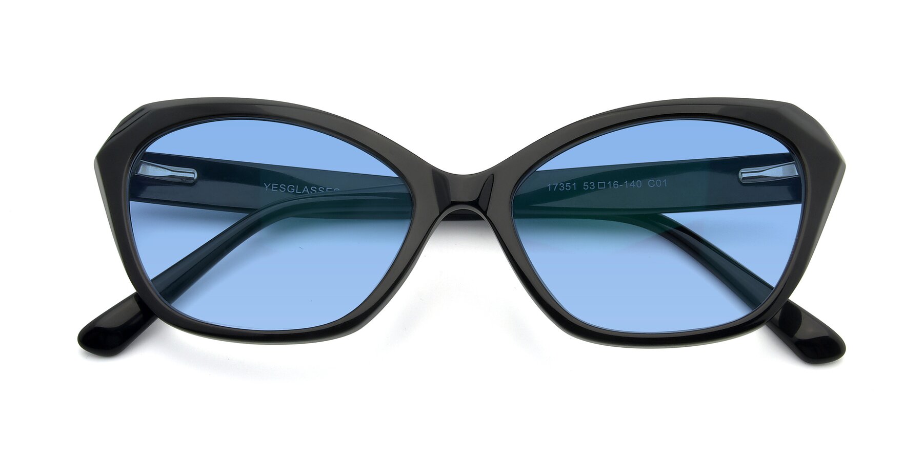 Folded Front of 17351 in Black with Medium Blue Tinted Lenses