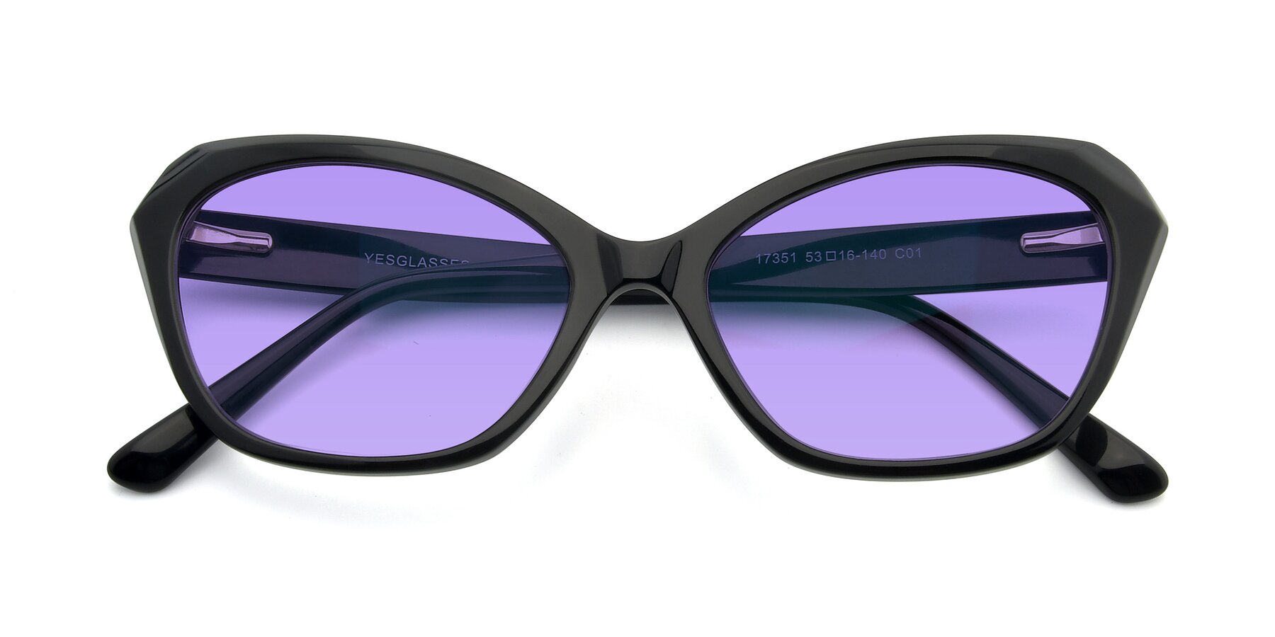 Folded Front of 17351 in Black with Medium Purple Tinted Lenses