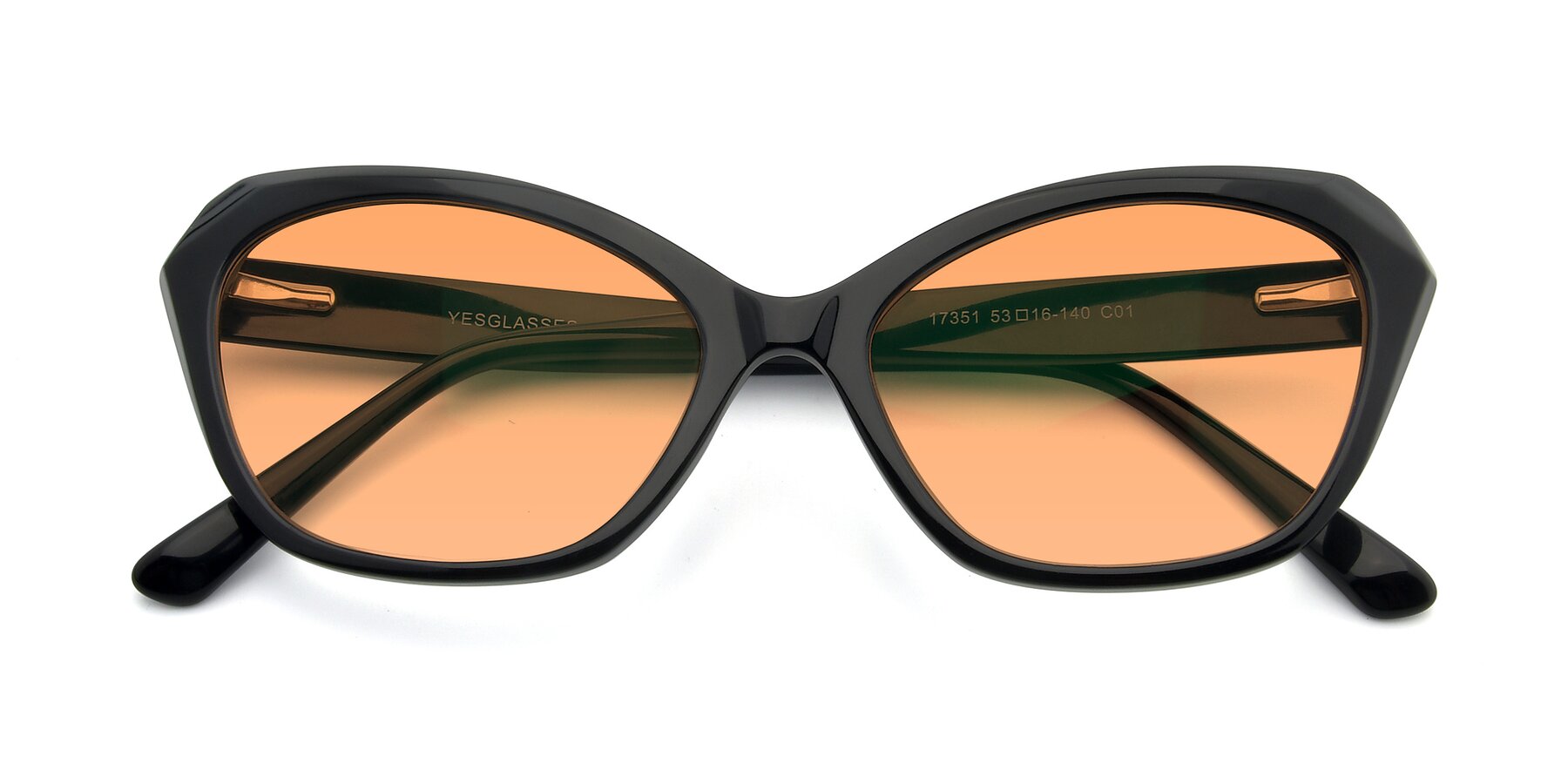 Folded Front of 17351 in Black with Medium Orange Tinted Lenses