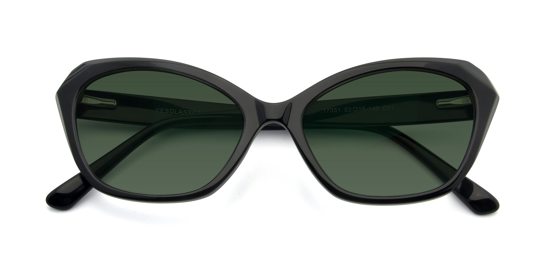 Folded Front of 17351 in Black with Green Tinted Lenses