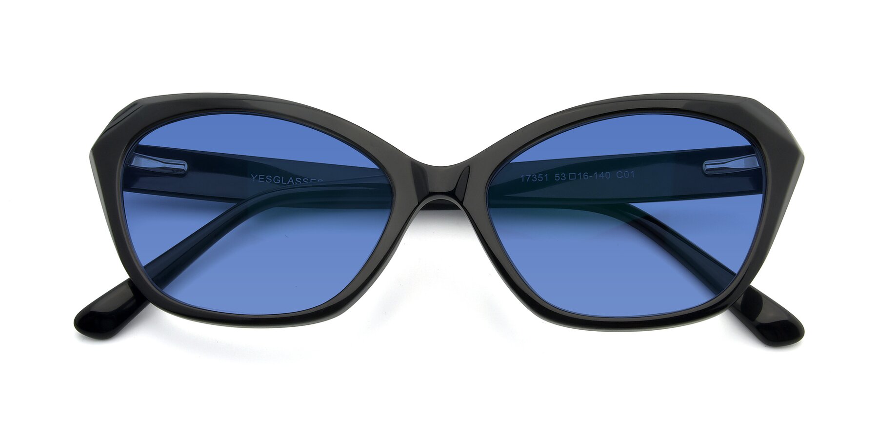 Folded Front of 17351 in Black with Blue Tinted Lenses