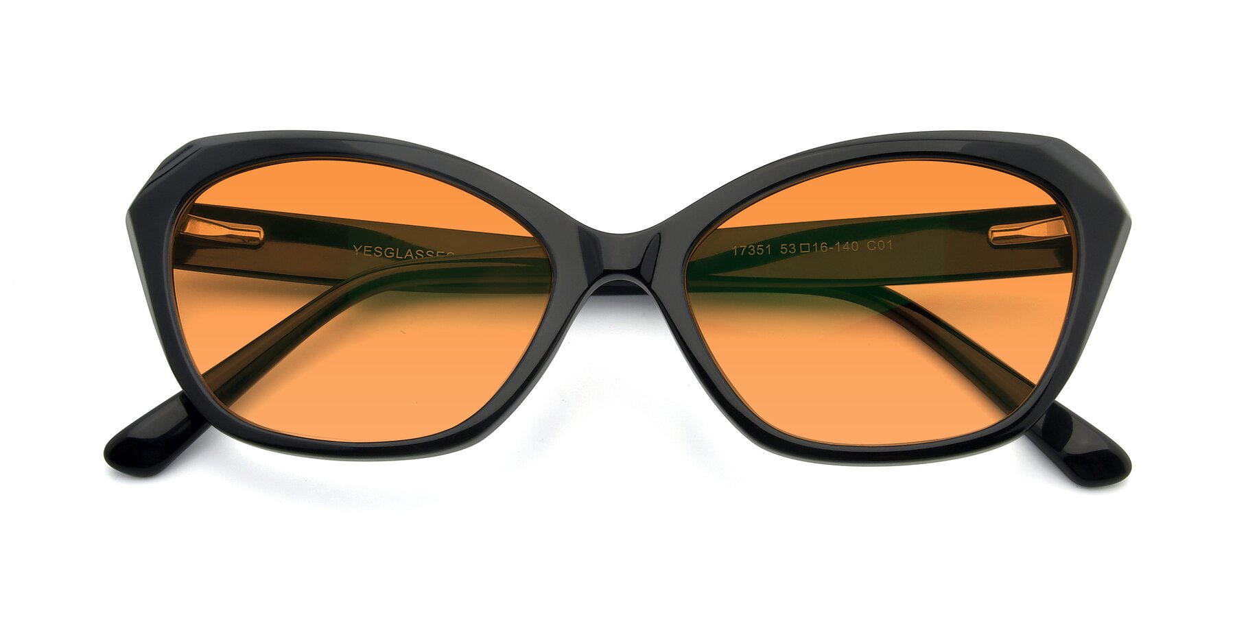 Folded Front of 17351 in Black with Orange Tinted Lenses