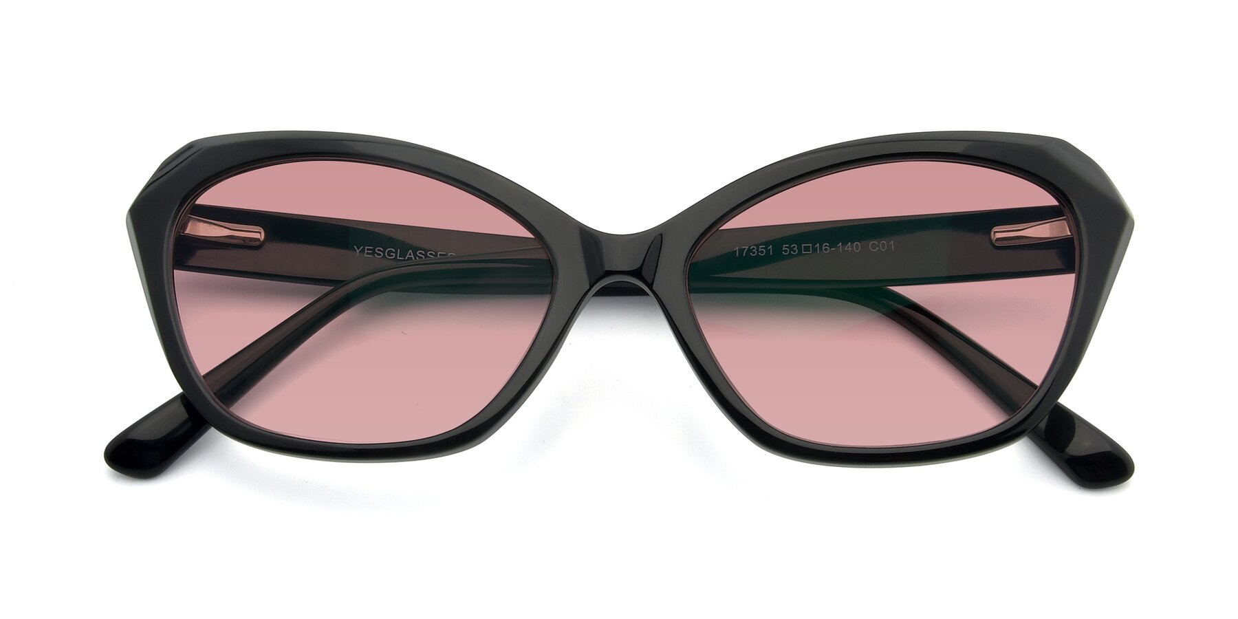 Folded Front of 17351 in Black with Medium Garnet Tinted Lenses