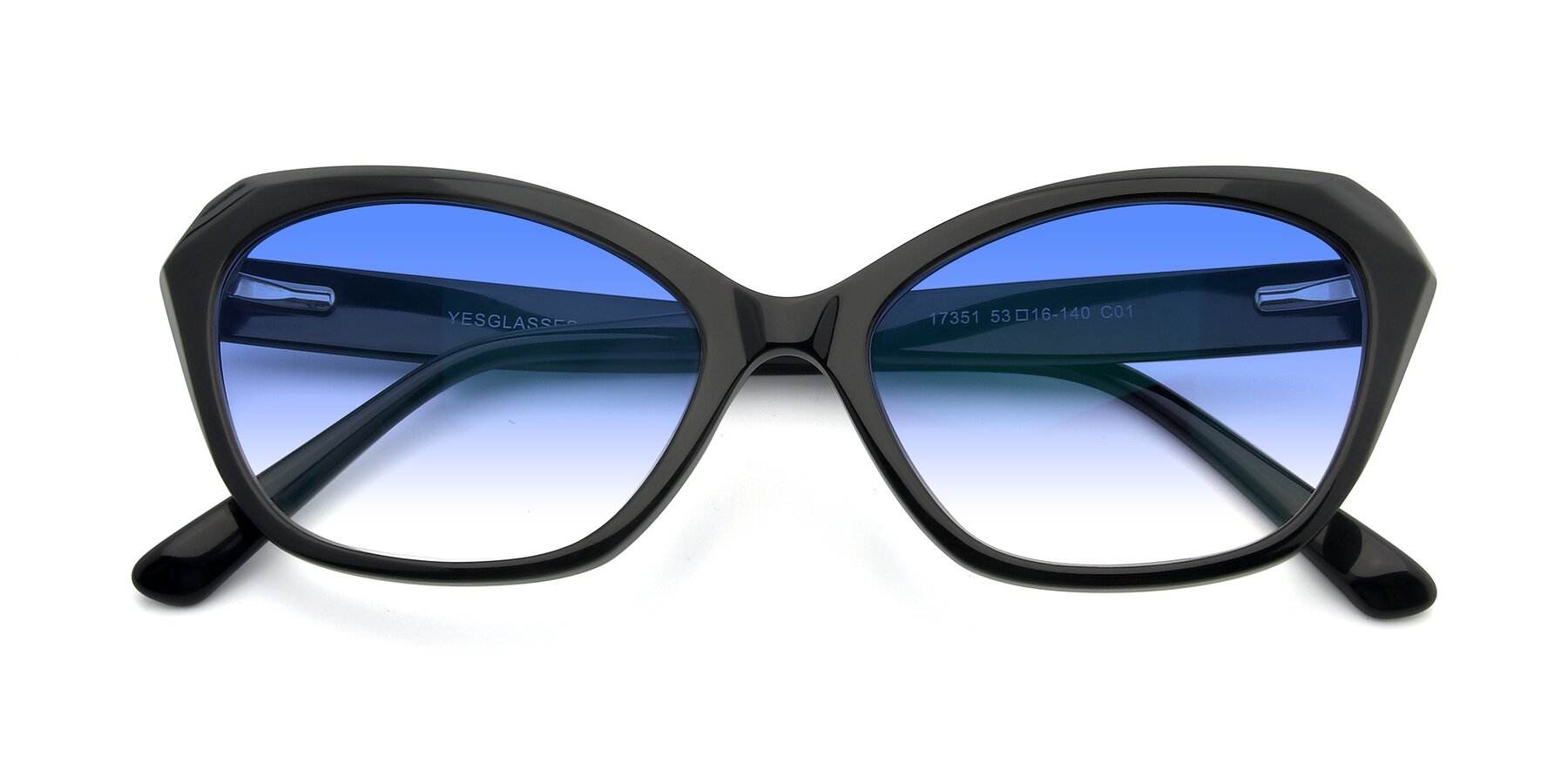 Folded Front of 17351 in Black with Blue Gradient Lenses