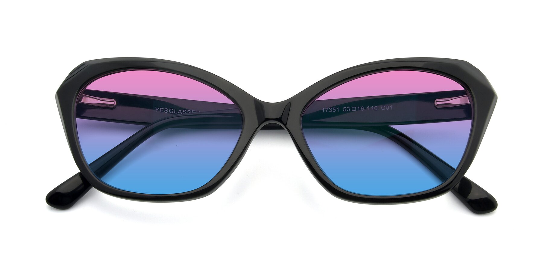 Folded Front of 17351 in Black with Pink / Blue Gradient Lenses
