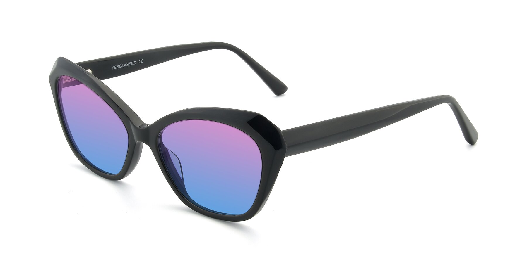 Angle of 17351 in Black with Pink / Blue Gradient Lenses