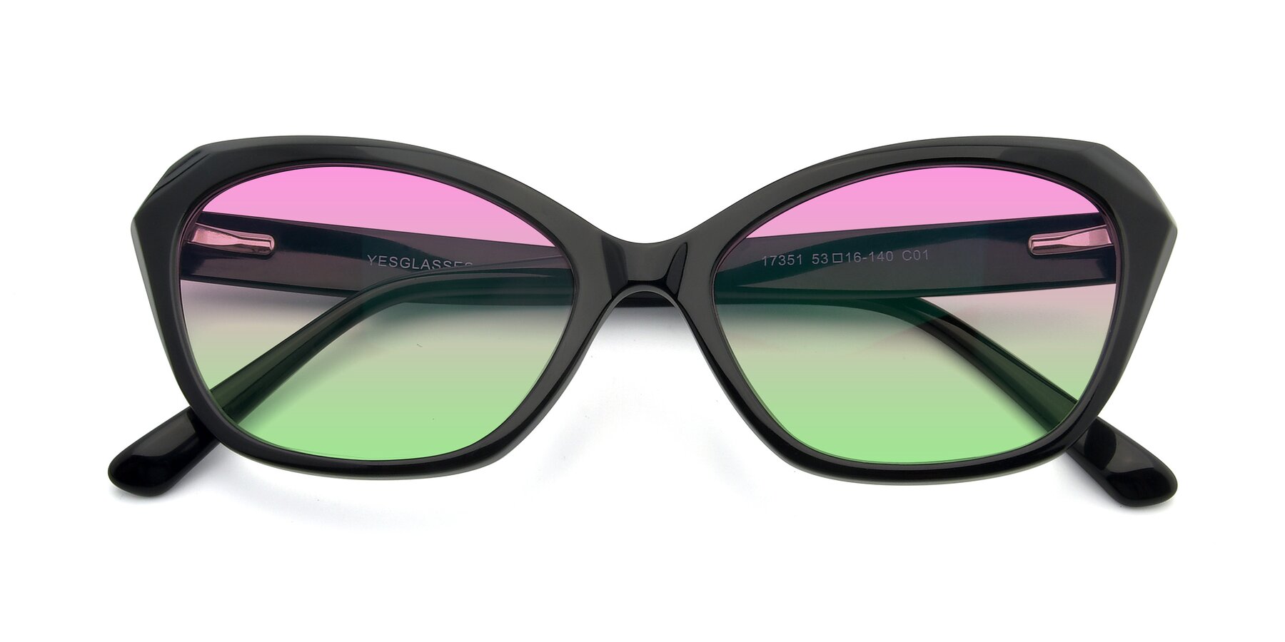 Folded Front of 17351 in Black with Pink / Green Gradient Lenses