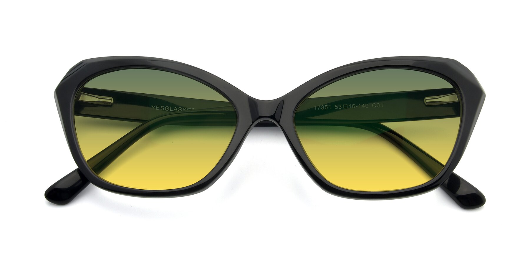 Folded Front of 17351 in Black with Green / Yellow Gradient Lenses