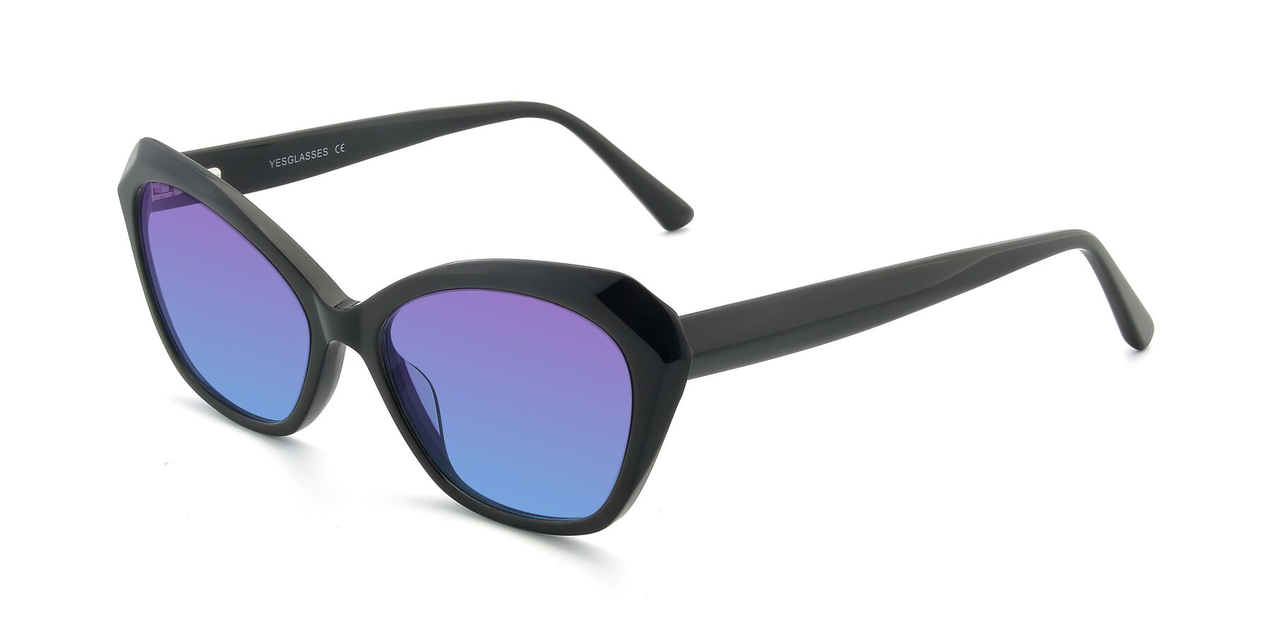 Angle of 17351 in Black with Purple / Blue Gradient Lenses