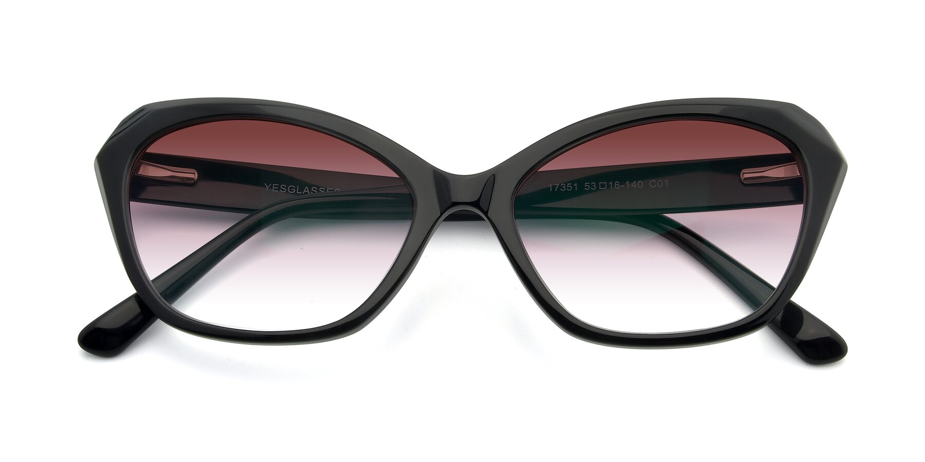 Folded Front of 17351 in Black with Garnet Gradient Lenses