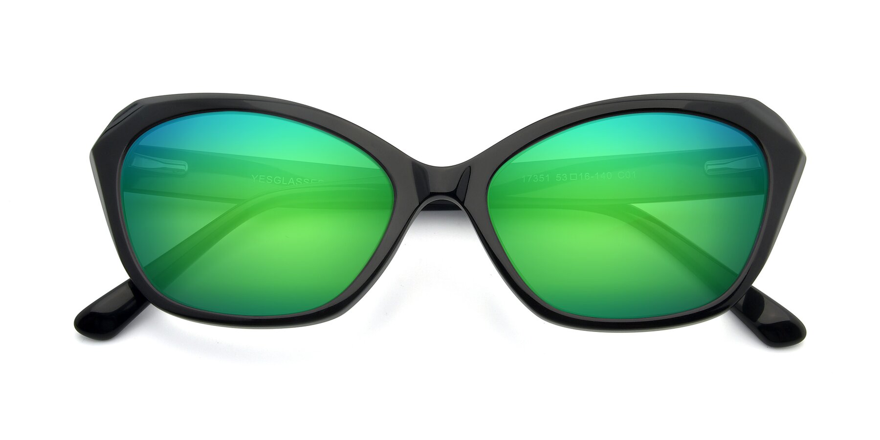Folded Front of 17351 in Black with Green Mirrored Lenses