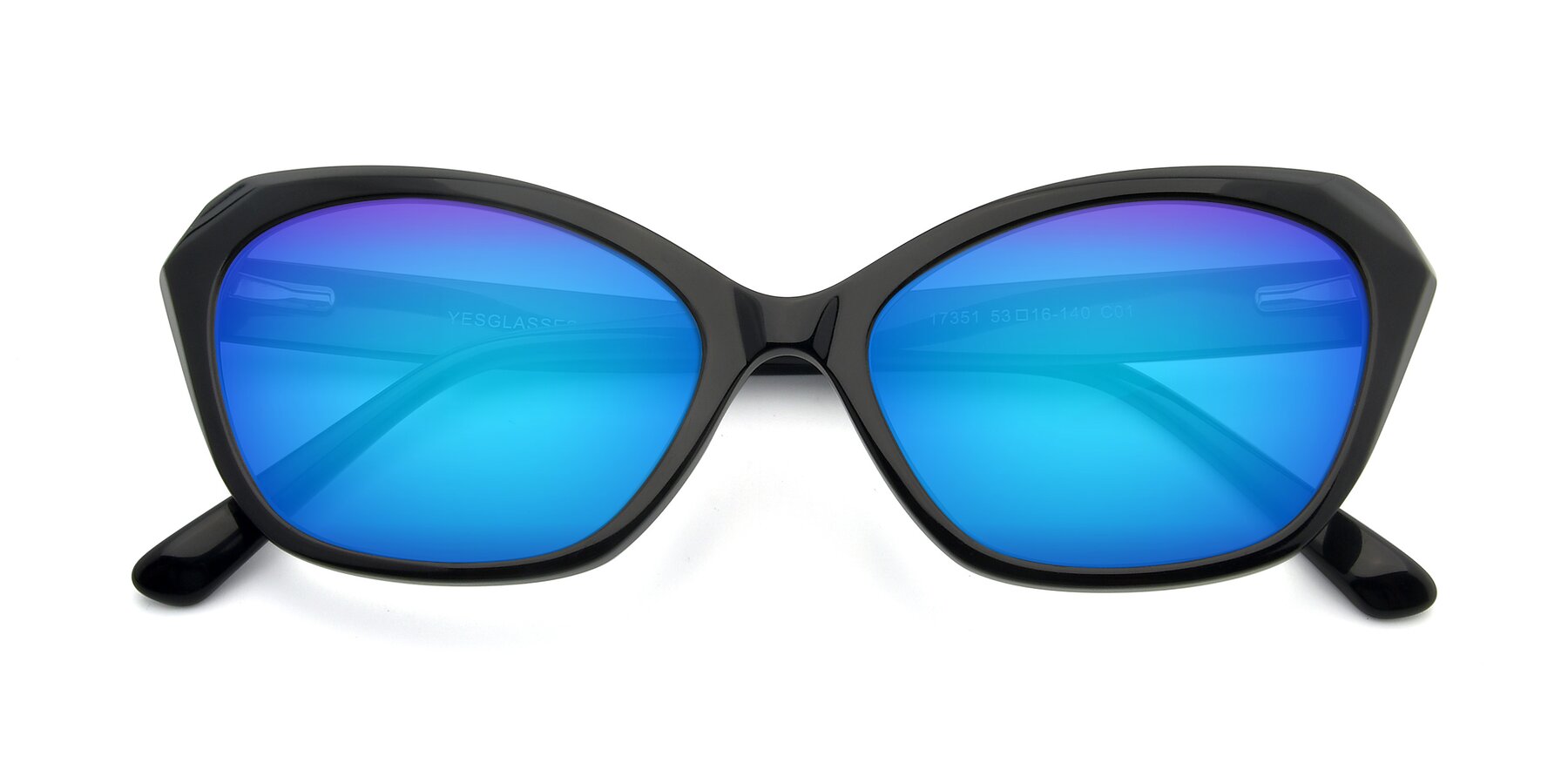 Folded Front of 17351 in Black with Blue Mirrored Lenses