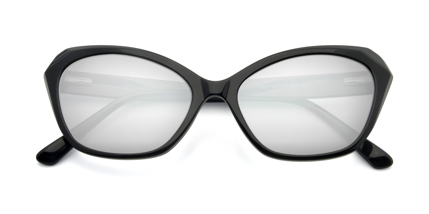 Folded Front of 17351 in Black with Silver Mirrored Lenses