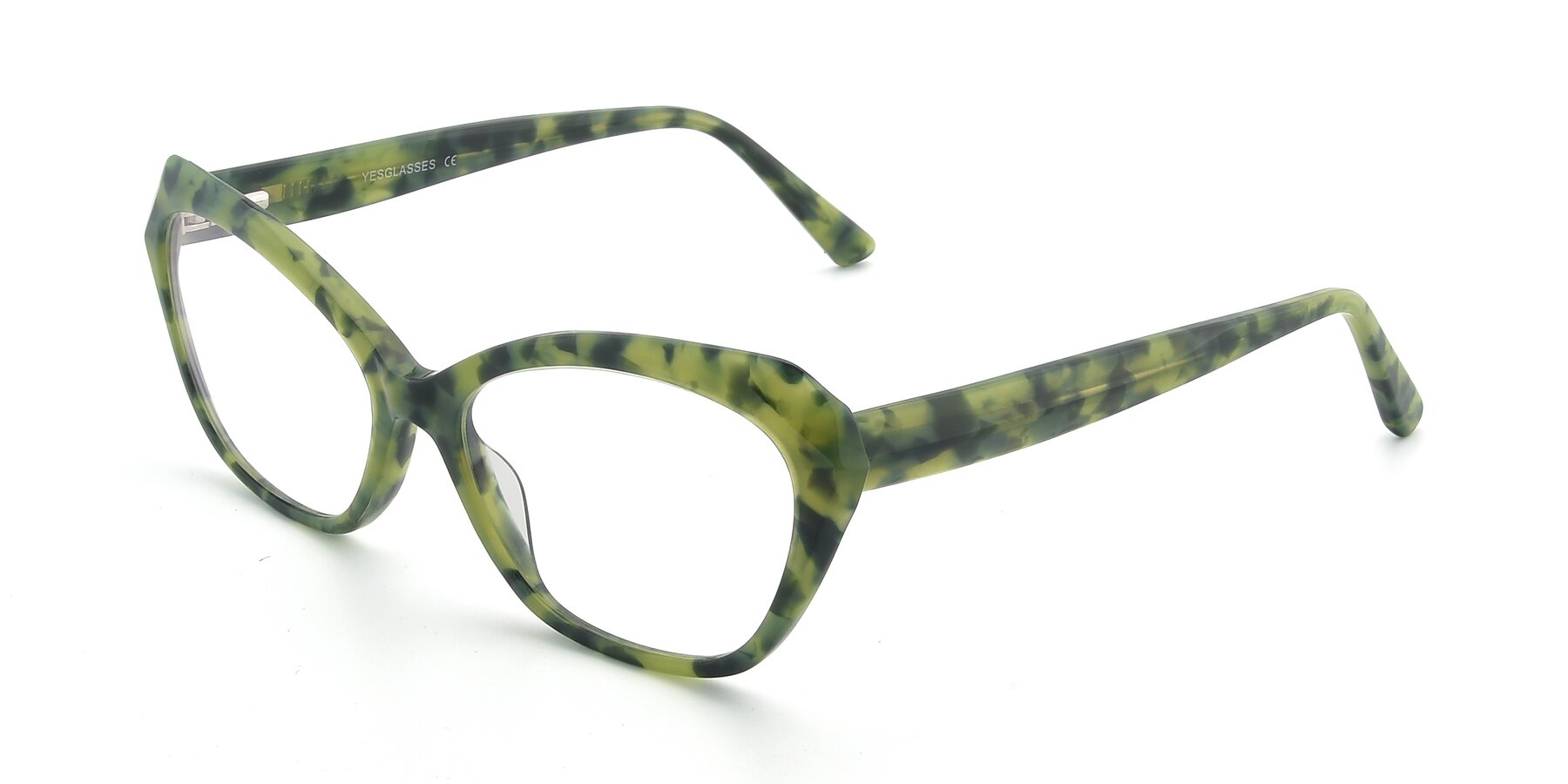 Angle of 17351 in Floral Green with Clear Eyeglass Lenses