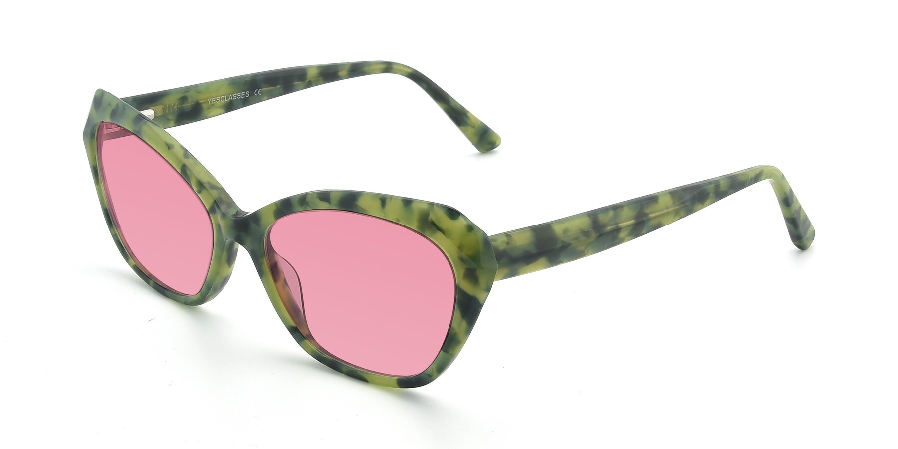 Angle of 17351 in Floral Green with Pink Tinted Lenses