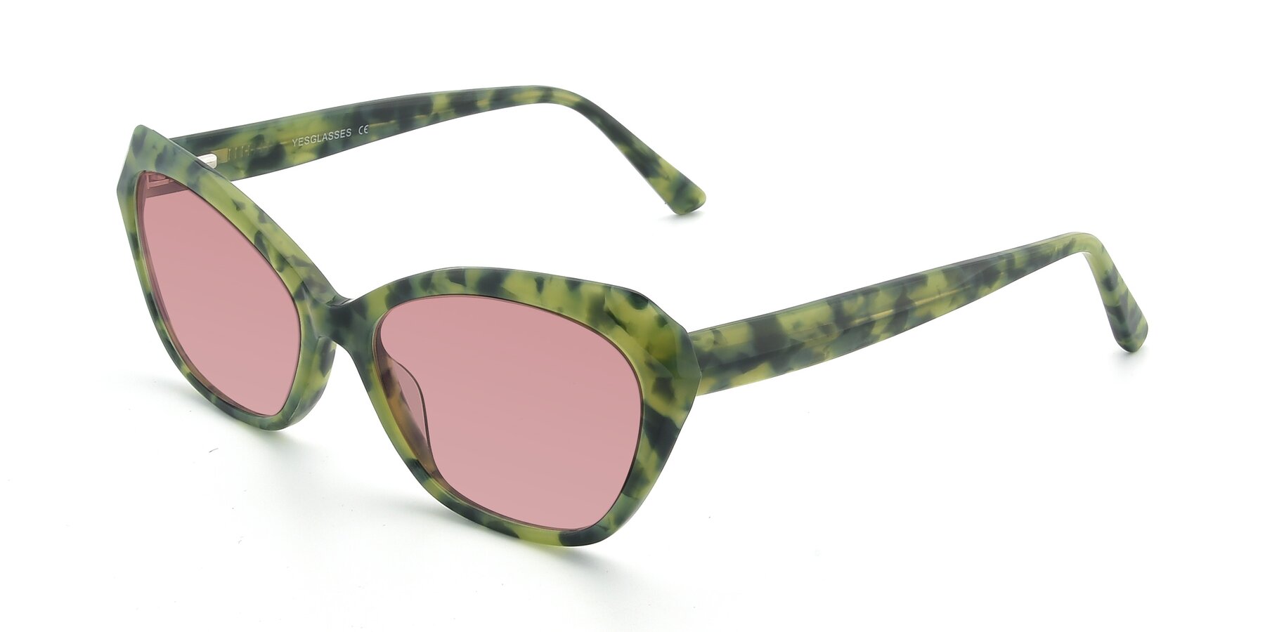 Angle of 17351 in Floral Green with Medium Garnet Tinted Lenses