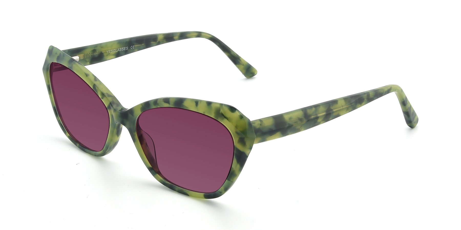 Angle of 17351 in Floral Green with Wine Tinted Lenses