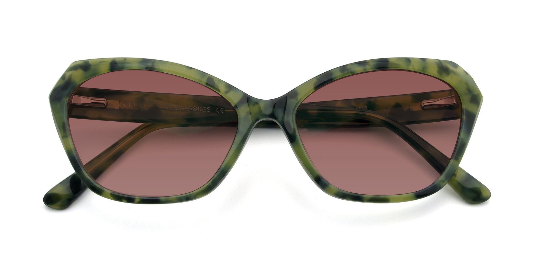 Folded Front of 17351 in Floral Green with Garnet Tinted Lenses