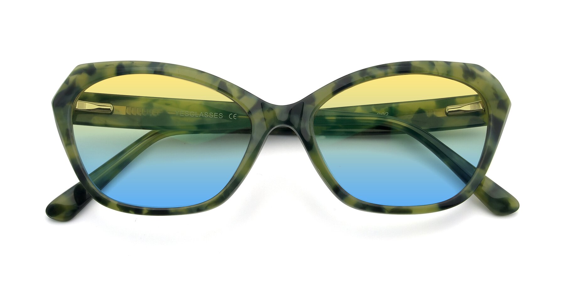 Folded Front of 17351 in Floral Green with Yellow / Blue Gradient Lenses