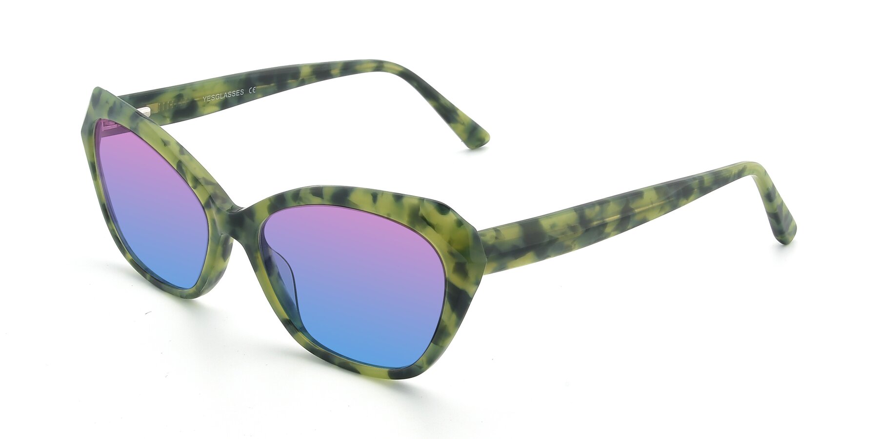 Angle of 17351 in Floral Green with Pink / Blue Gradient Lenses