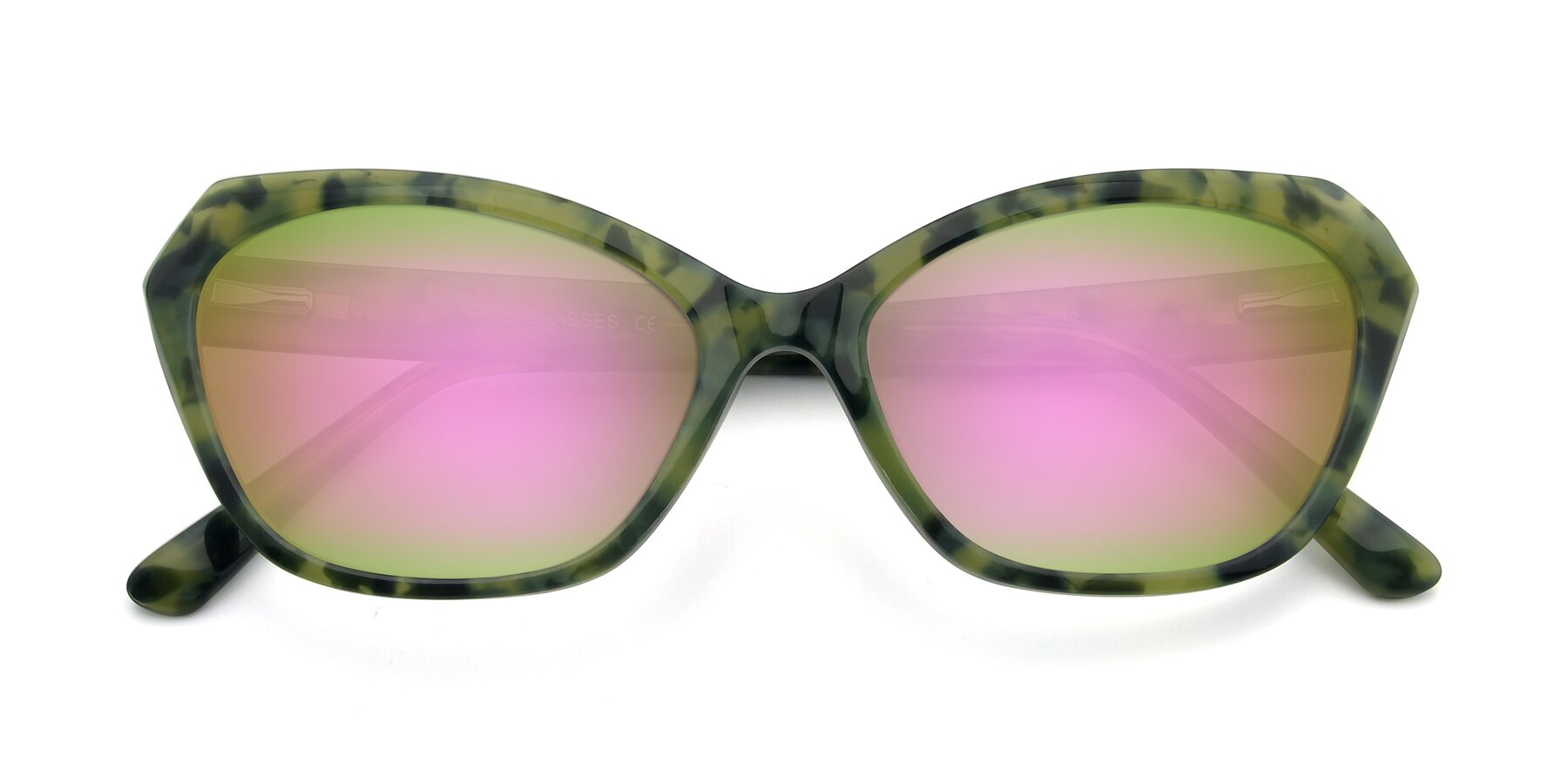 Folded Front of 17351 in Floral Green with Pink Mirrored Lenses