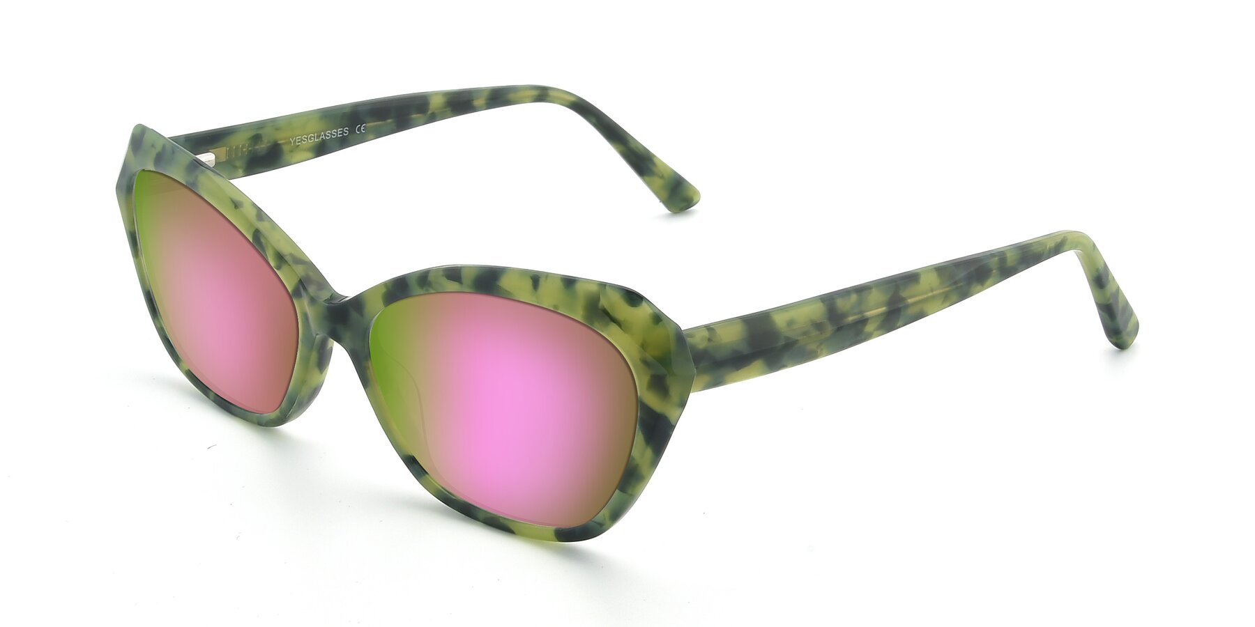 Angle of 17351 in Floral Green with Pink Mirrored Lenses