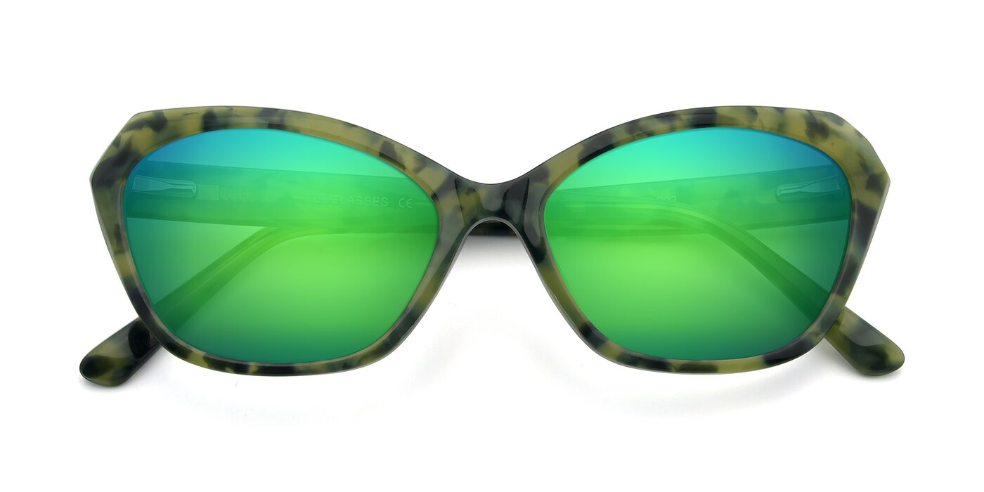 17351 - Floral Green Flash Mirrored Sunglasses