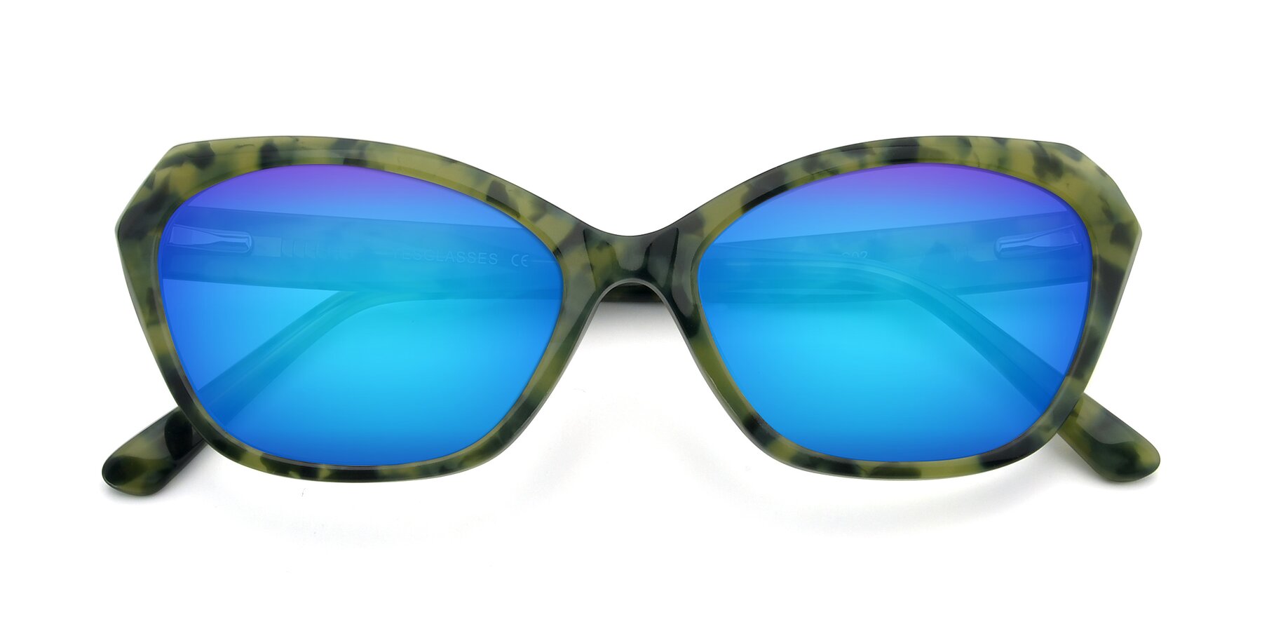 View of 17351 in Floral Green with Blue Mirrored Lenses