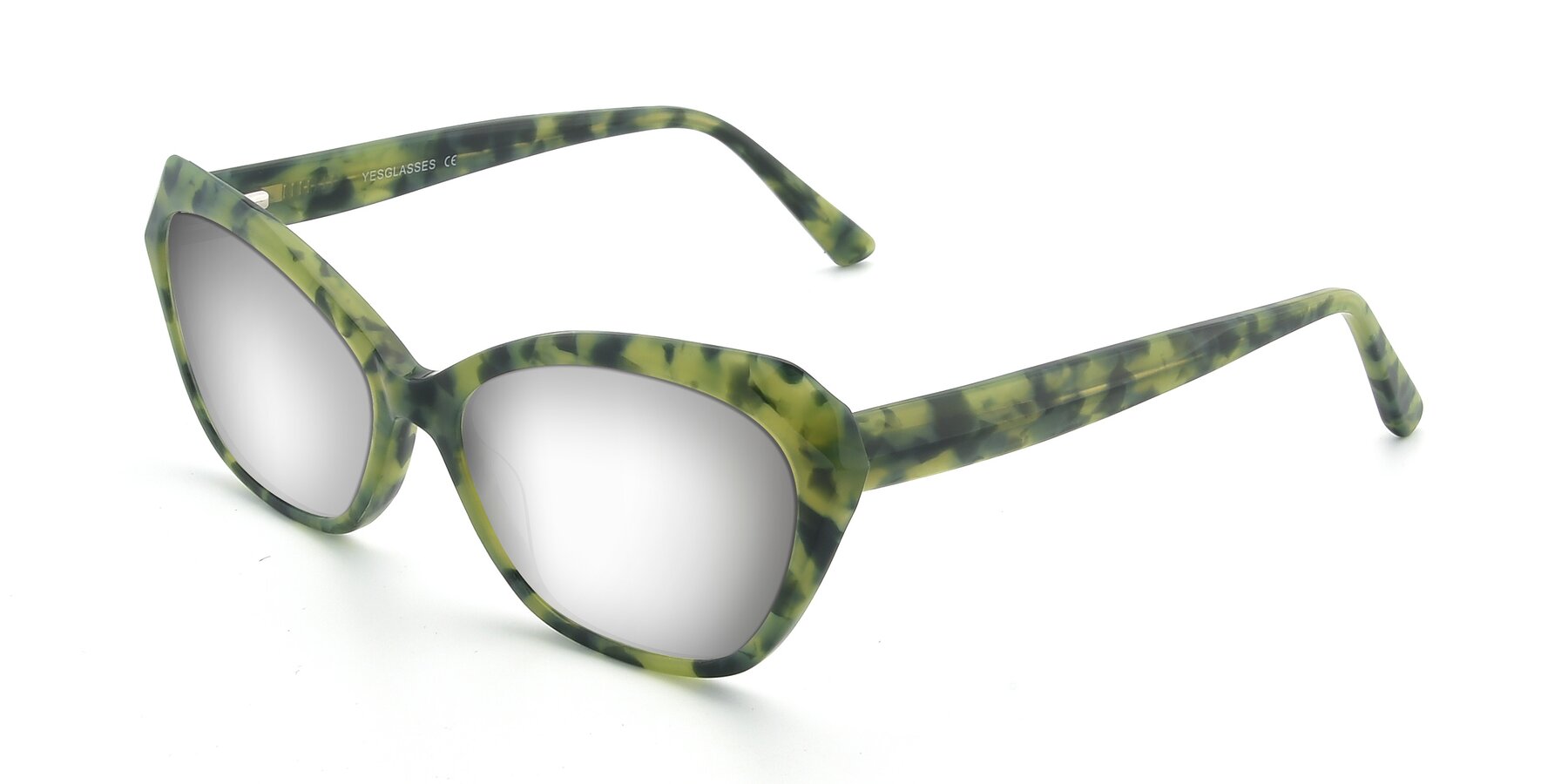Angle of 17351 in Floral Green with Silver Mirrored Lenses