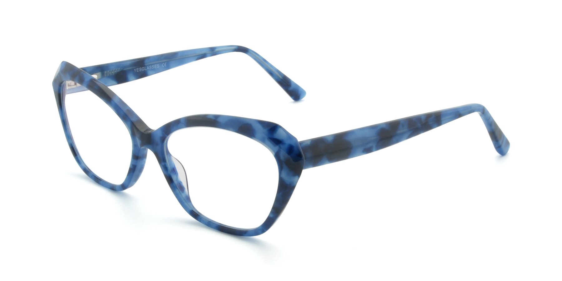 Angle of 17351 in Floral Blue with Clear Eyeglass Lenses