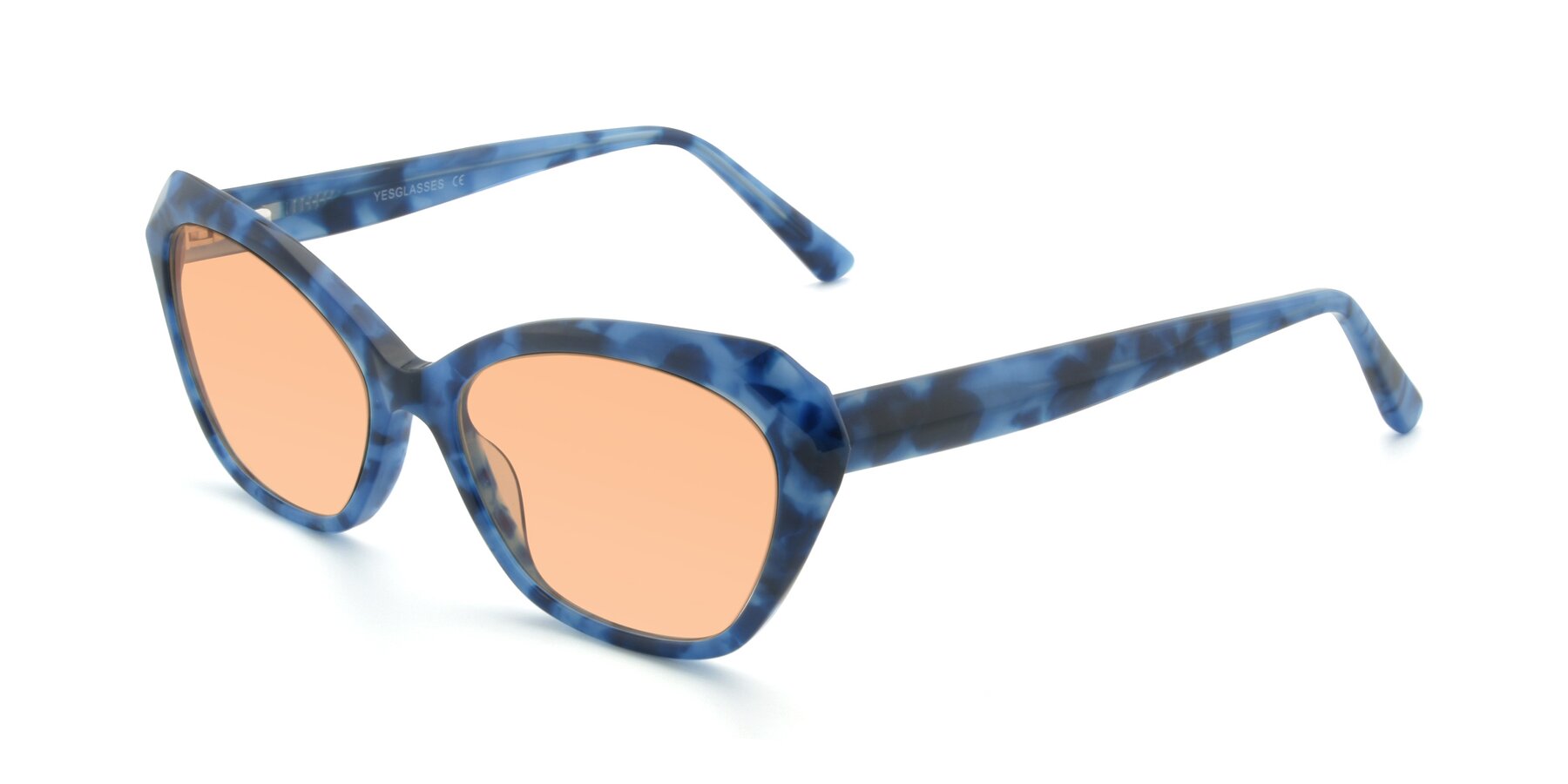Angle of 17351 in Floral Blue with Light Orange Tinted Lenses